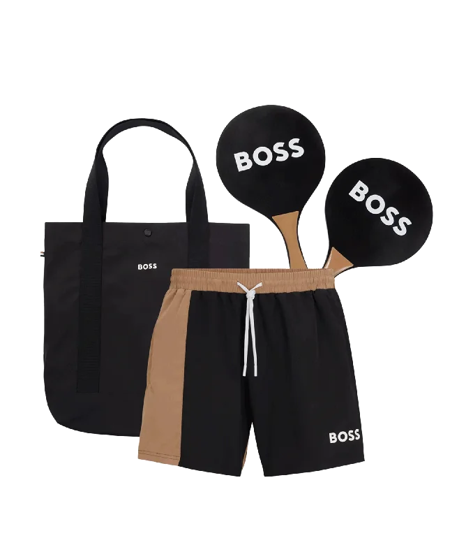 Set of Beach-ball Equipment, Swim Shorts and Bag - Black