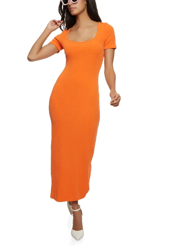 Ribbed Knit Square Neck Maxi DressBranded Shirts